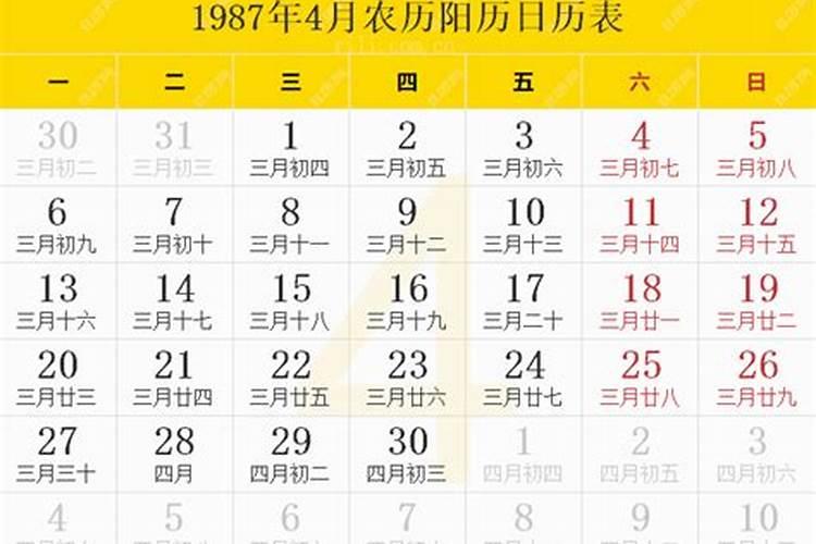 1987年阴历三月十五阳历是多少