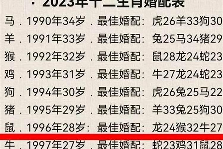 农历1996年属什么生肖多大